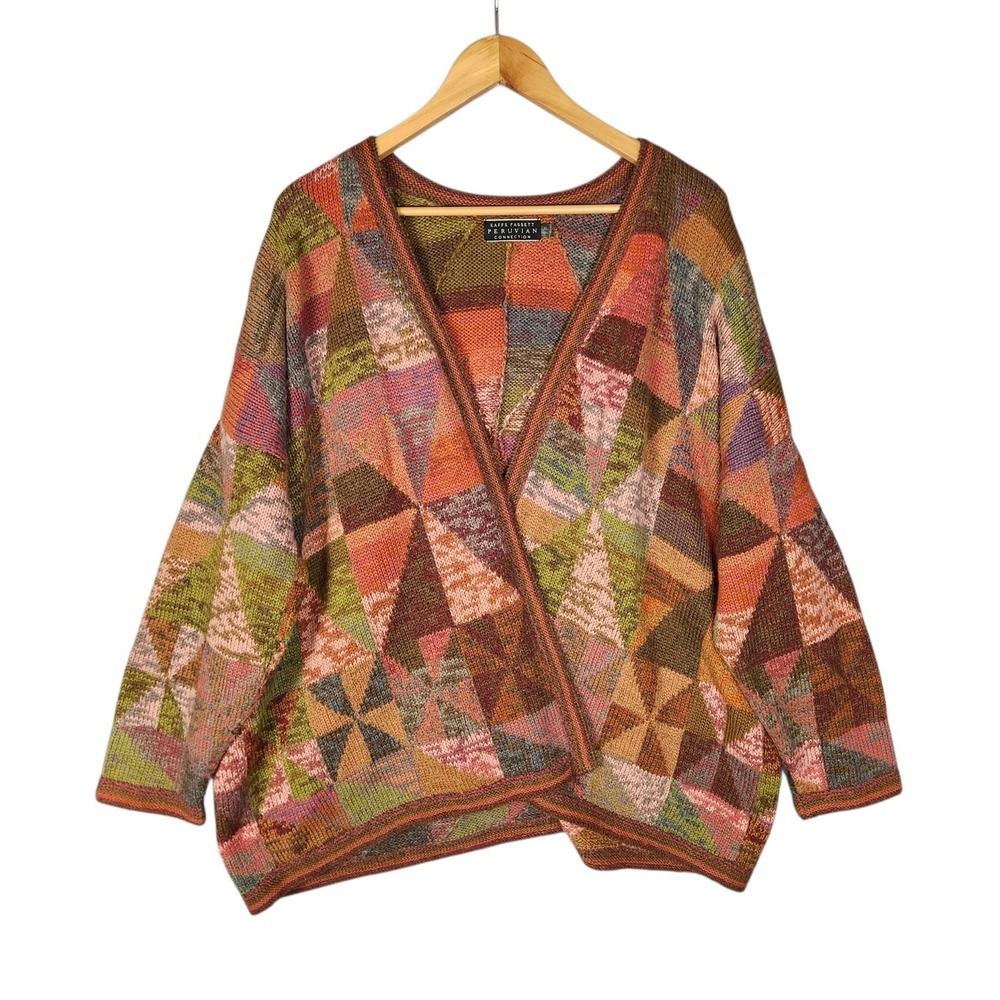 Peruvian Connection Kaffe Fassett Cardigan XL Multicolor Alpaca Patchwork Boho